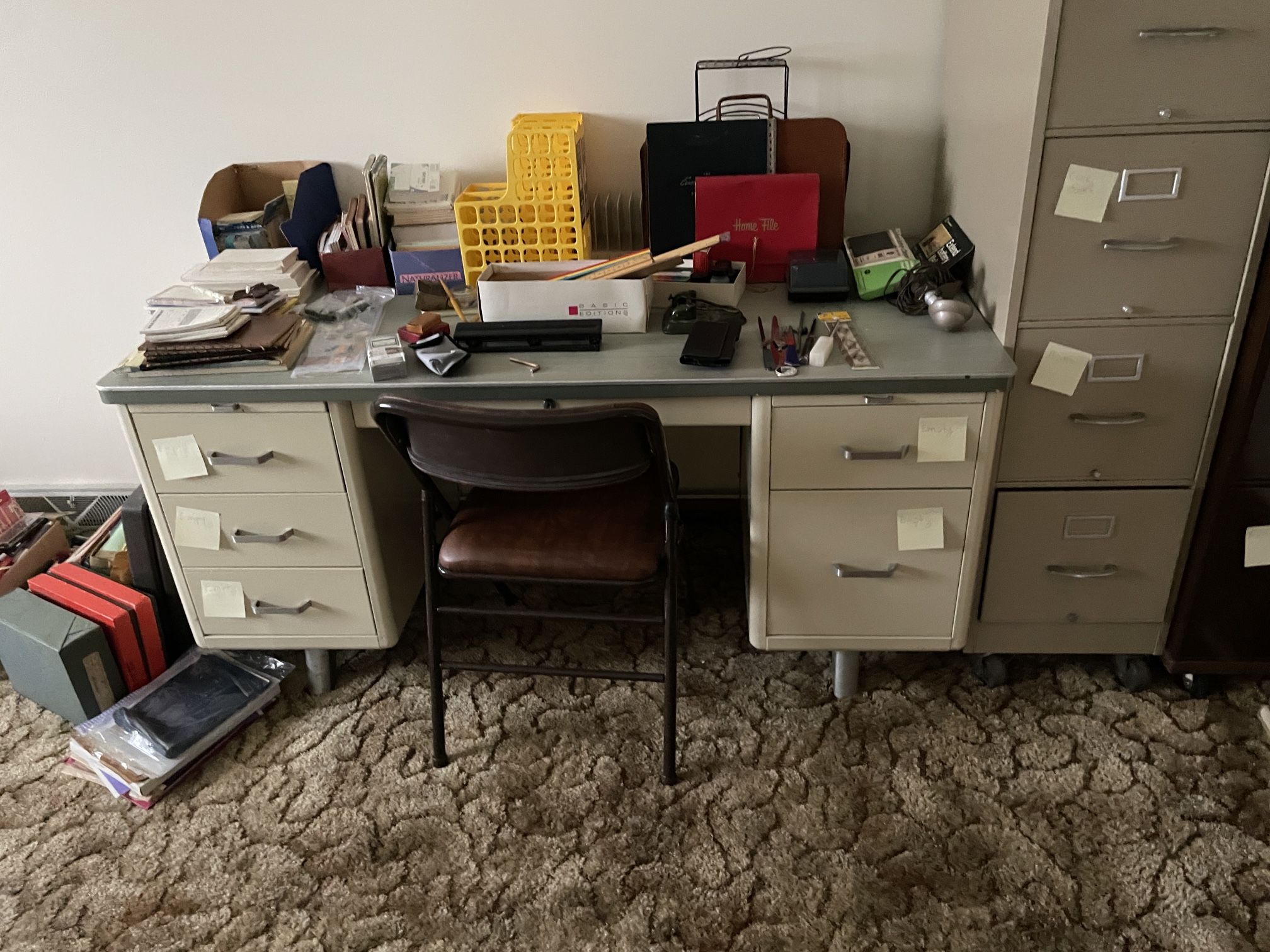 Vintage Steel Industrial Desk & File Cabinets