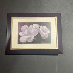 Beautiful painting of white flowers with black frame and silver $20