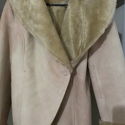 DKNY Pink Suede-look Classy Winter Jacket  -  Size Medium 