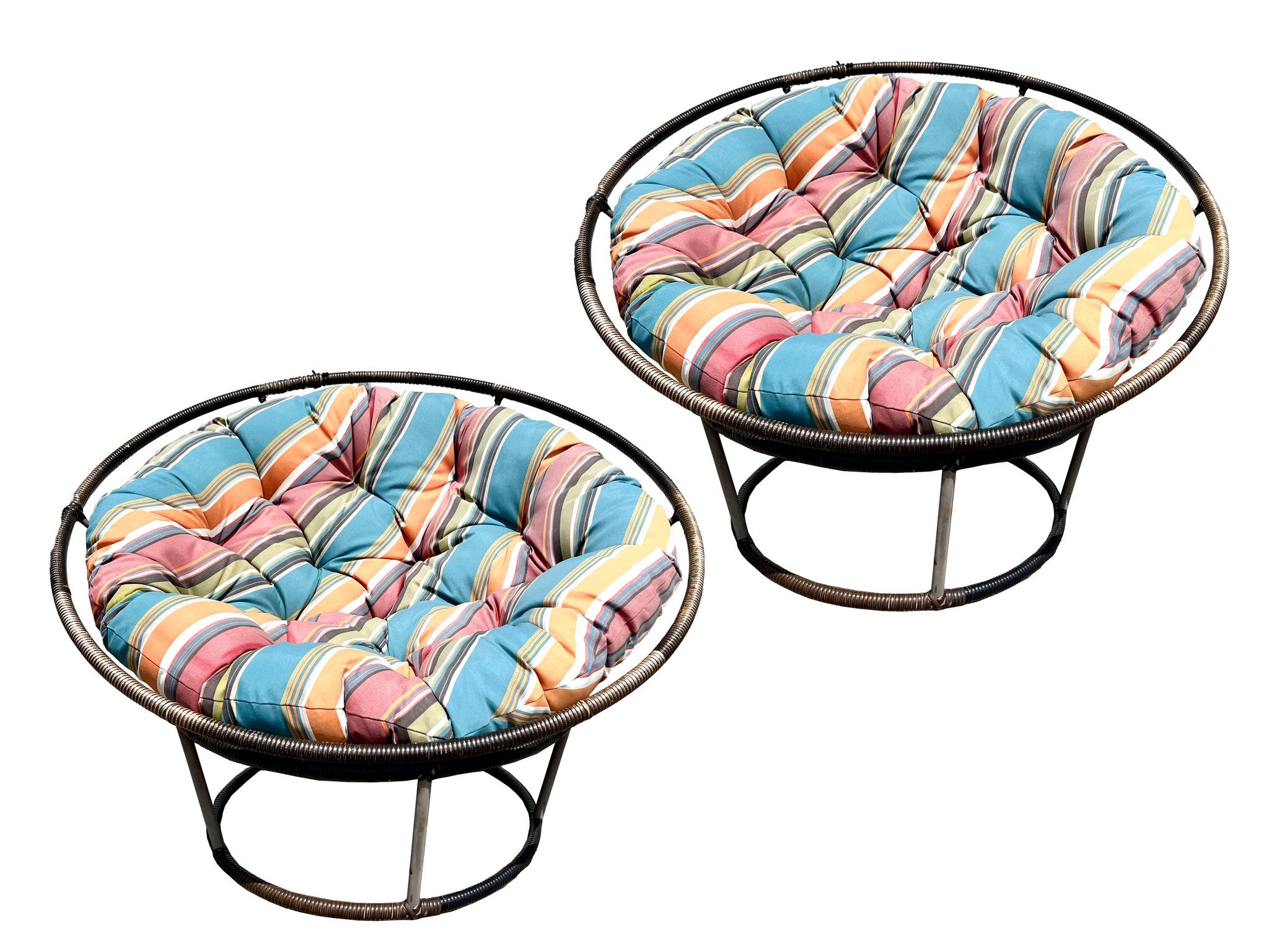 Papasan Chair With Multicolor Twill Cushion 45" Two chairs