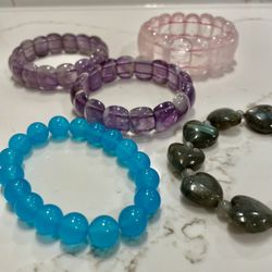 Amethyst / Rose Quartz/ Gray Moon Stone Gemstones Bracelets 