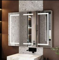 FUFU&GAGA
47.2 in. W x 35.4 in. H Rectangular Surface Mount Bathroom Medicine Cabinet with Mirror, Anti-fog function, LED Light