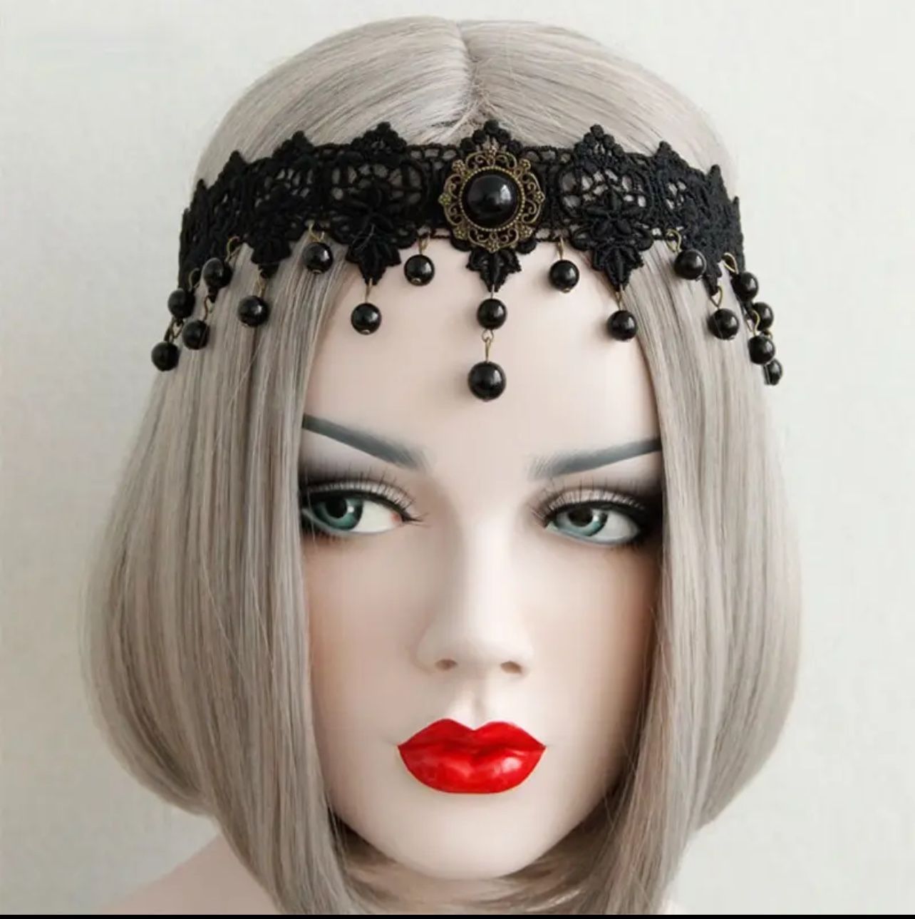 NWOT Beads Black Hairbands For Women Girls neo Gothic