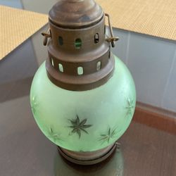 Green Glass  Star Design Candle Lantern 