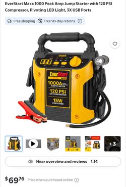 EverStart Maxx 1000 Peak Amp Jump Starter with 120 PSI Compressor, Pivoting LED Light, 3X USB Ports