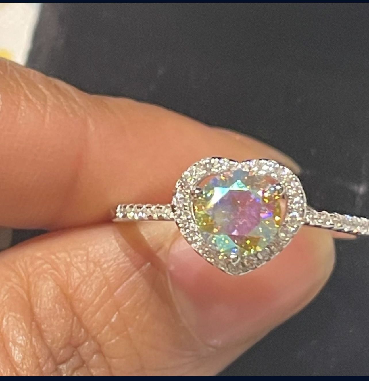 Sterling Silver Moissanite White Round Heart ❤️ Engagement Rings