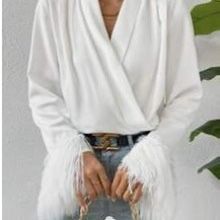Fluffy Cuff Detail, White Blouse 