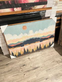 NEW Framed Canvas Wall Art 36"x24" - Modern Mountain/Forest Decor