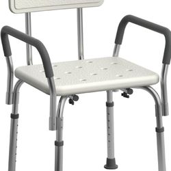 NEW IN BOX   Shower Chair Seat with Padded Armrests and Back | Heavy Duty for Bathtub | Slip Resistant with Adjustable Height | with 350 lb Capacity