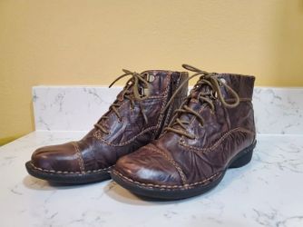 CLARKS Whistle Ballad Boots WMS Sz 5.5 Leather Lace Up Zip Dark Brown Hobo Chic