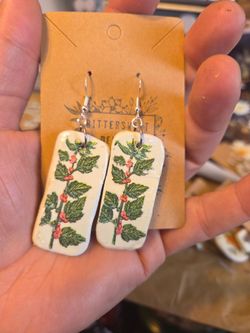 Handmade Clay Pink Stem floral Earrings