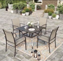 Patio Dining Chairs Set of 5/Outdoor Textilene Dining Chairs with High Back, Deck Chairs with Armrest, Metal Frame for Lawn Garden Backyard