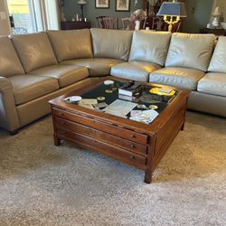Taupe Leather Curve Sectional