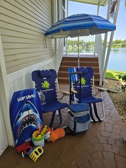 Beach Chairs, Umbrella, Mat, Toys