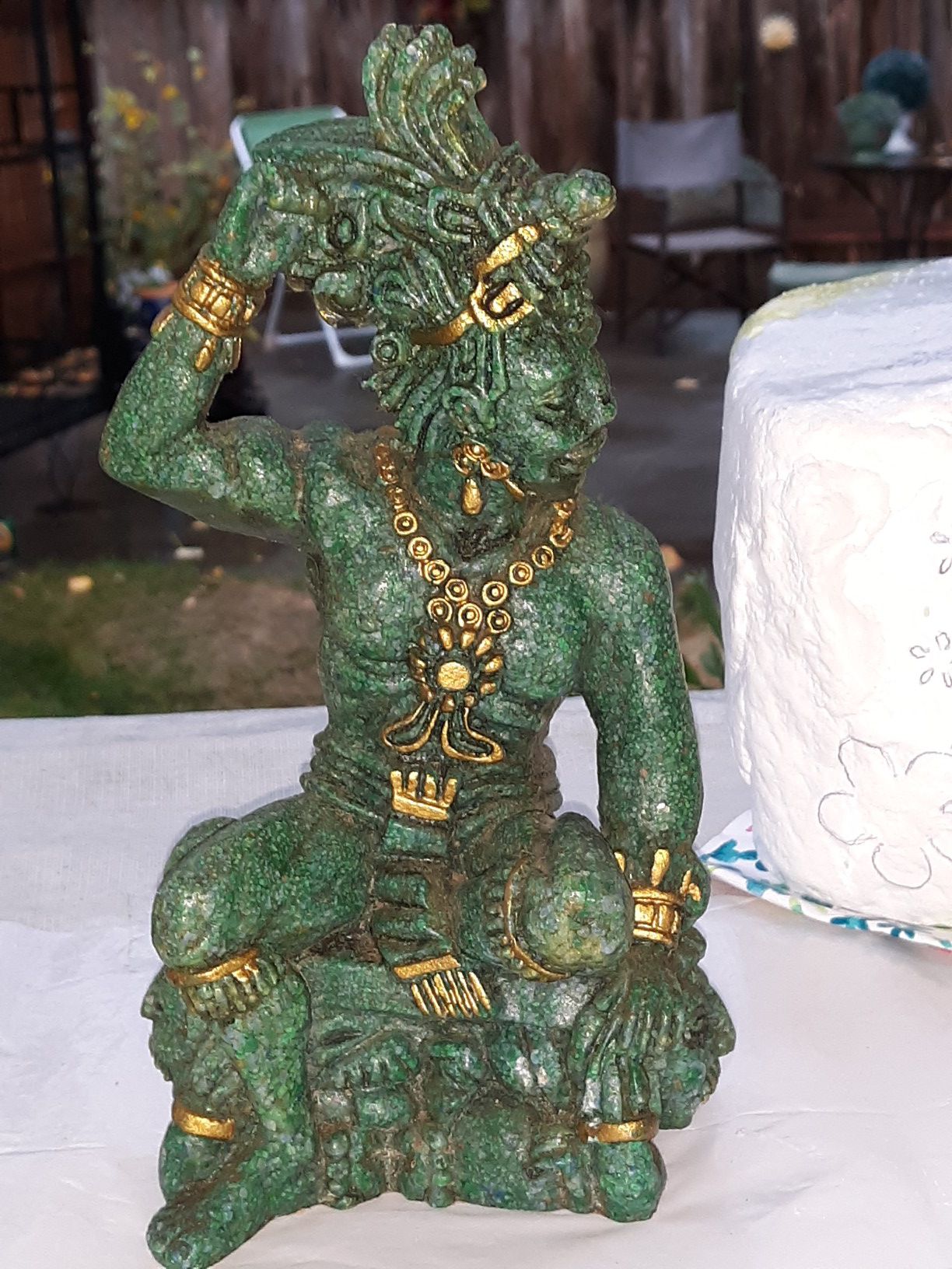 Vintage Aztec Warrior King...Turquoise green Mayan statue