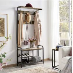  72" H Multifunctional Hall Tree Entryway Coat Rack for Entryway, Rustic Brown 611124