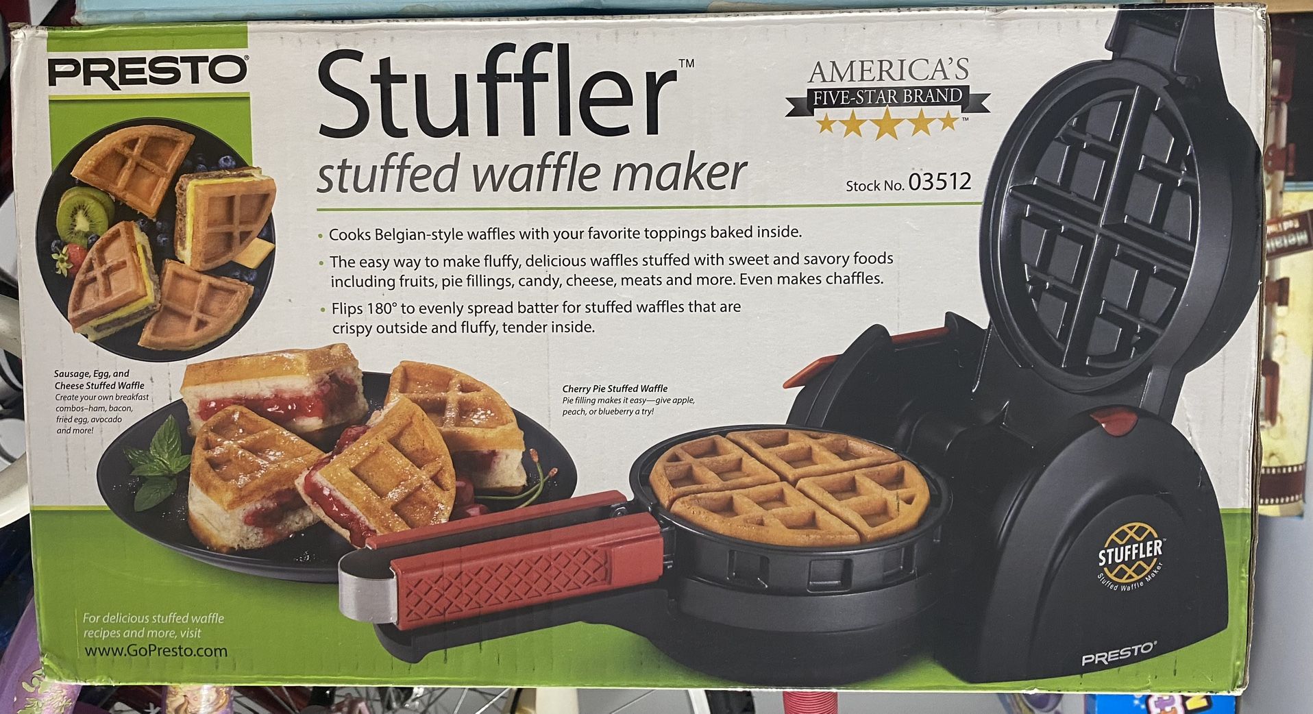 Presto 03512 Stuffler Stuffed Waffle Maker, Belgian, Large, Black Earns commissions Presto Stuffler Stuffed Waffle Maker, Belgian, Large, Black