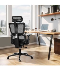 ALPHA HOME Ergonomic Office Chair with footrest, High-Back Mesh Computer Chair with Lumbar Support, Adjustable Height&Headrest&Flip-up Armrest, 360° S