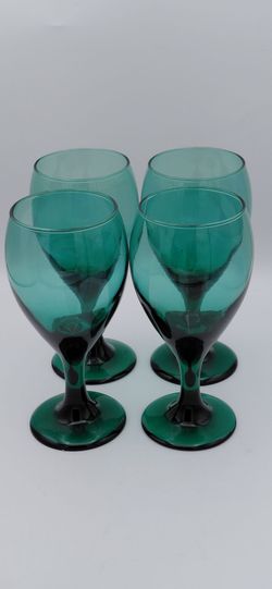 4 Vintage Teal Libbey 12oz Wine Glasses