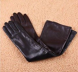 "Warmen" brand long black leather gloves