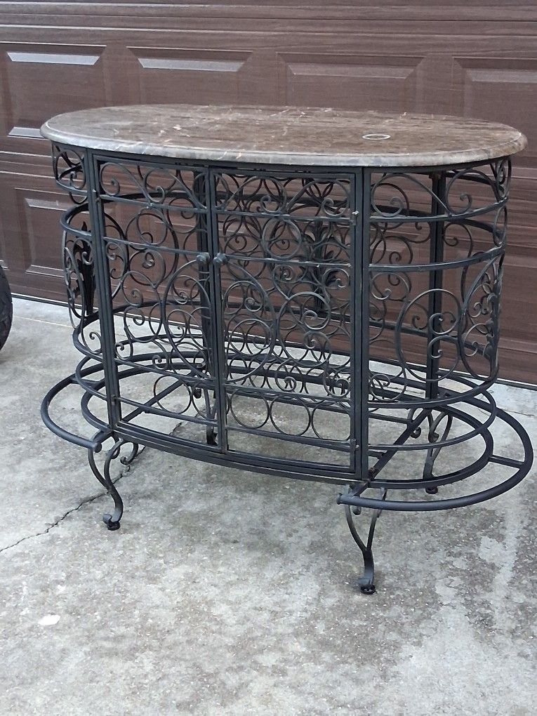 Wrought Iron And Marble Bar Wine Rack