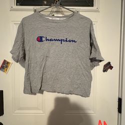 Champion Heather Gray Cropped Logo T Shirt Size Medium
