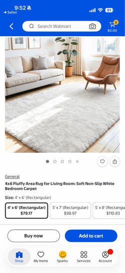 NEVER USED 4x6 Fluffy Area Rug for Living Room: Soft Non-Slip White Bedroom Carpet