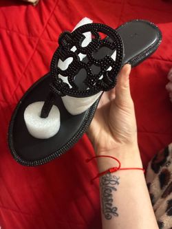 black sparkly tory burch sandals