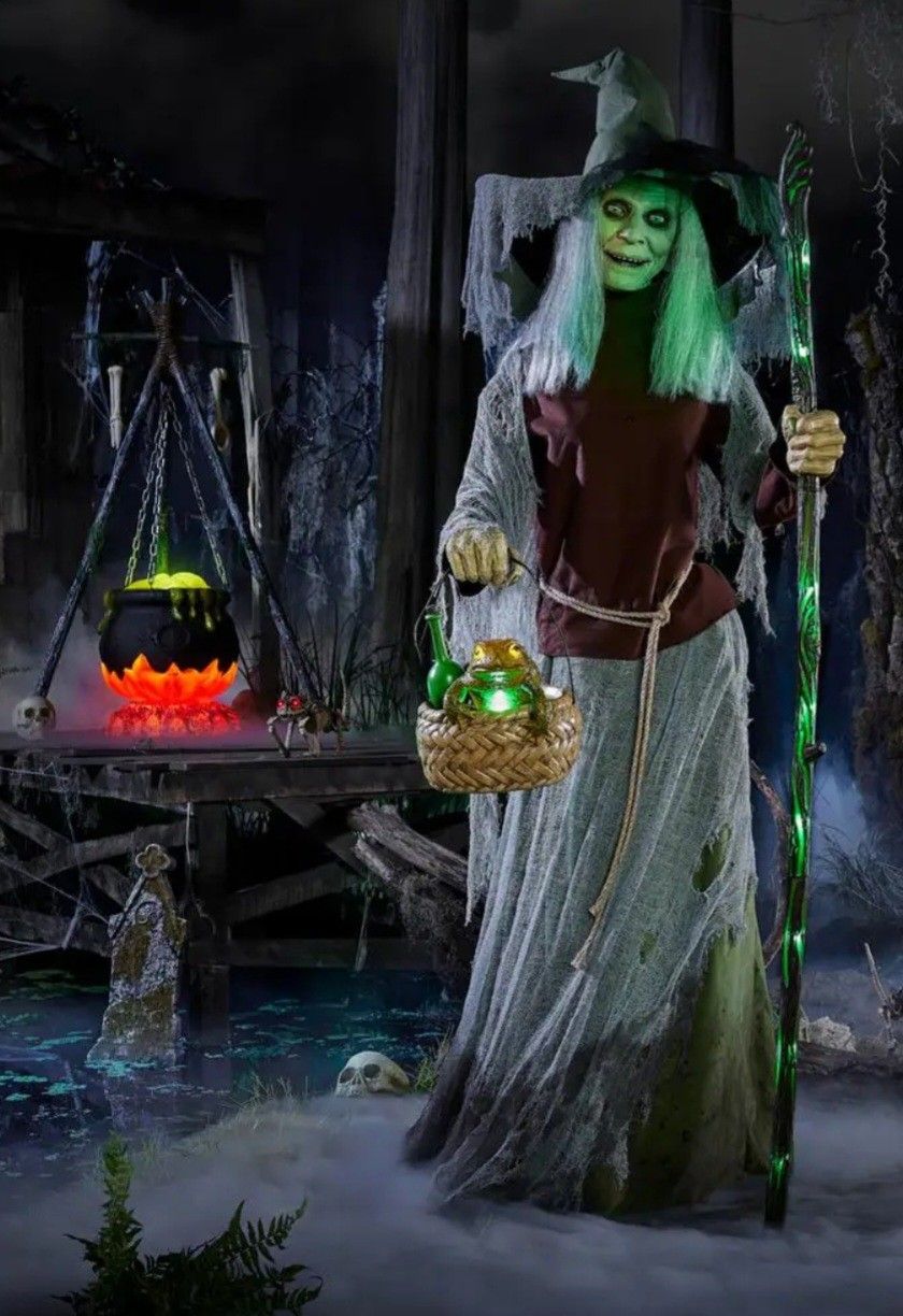 Lethal Lily Witch Halloween Prop Animatronic With Free Cauldron