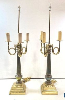 Pair Of Vintage Reproduction Alsy Antique French Empire Style Candelabra Lamps