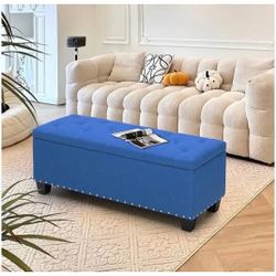 43 Inches Storage Ottoman Bench, Upholstered Tufted End of Bed Storage Bench, Large Ottoman Foot Rest with Legs, Load up to 800 lb, for Living Room, B