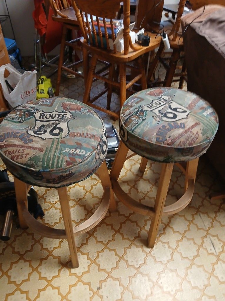 Selling 2 Route 66 Bar Stools Great Condition U Can Stain Ur Own Color They Sell For $174 Each New I Will Sell Both For $100 Obo 28 Inches High
