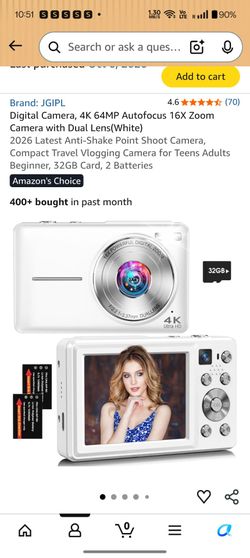 JGIPL 4K 64MP Digital Camera White