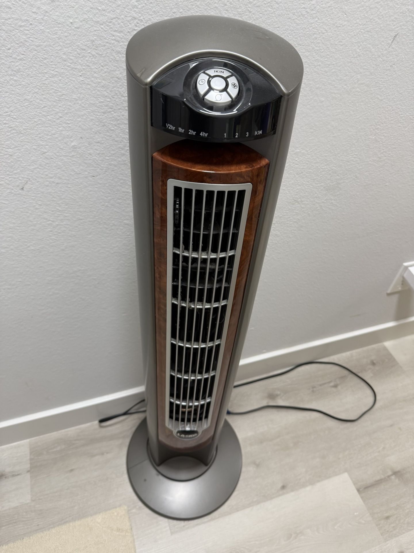 Fan LASKO, Wind Curve 42 In, 3 Speed Oscillating Tower With Fresh Air Ionizer , With Remote Controller, Gray,