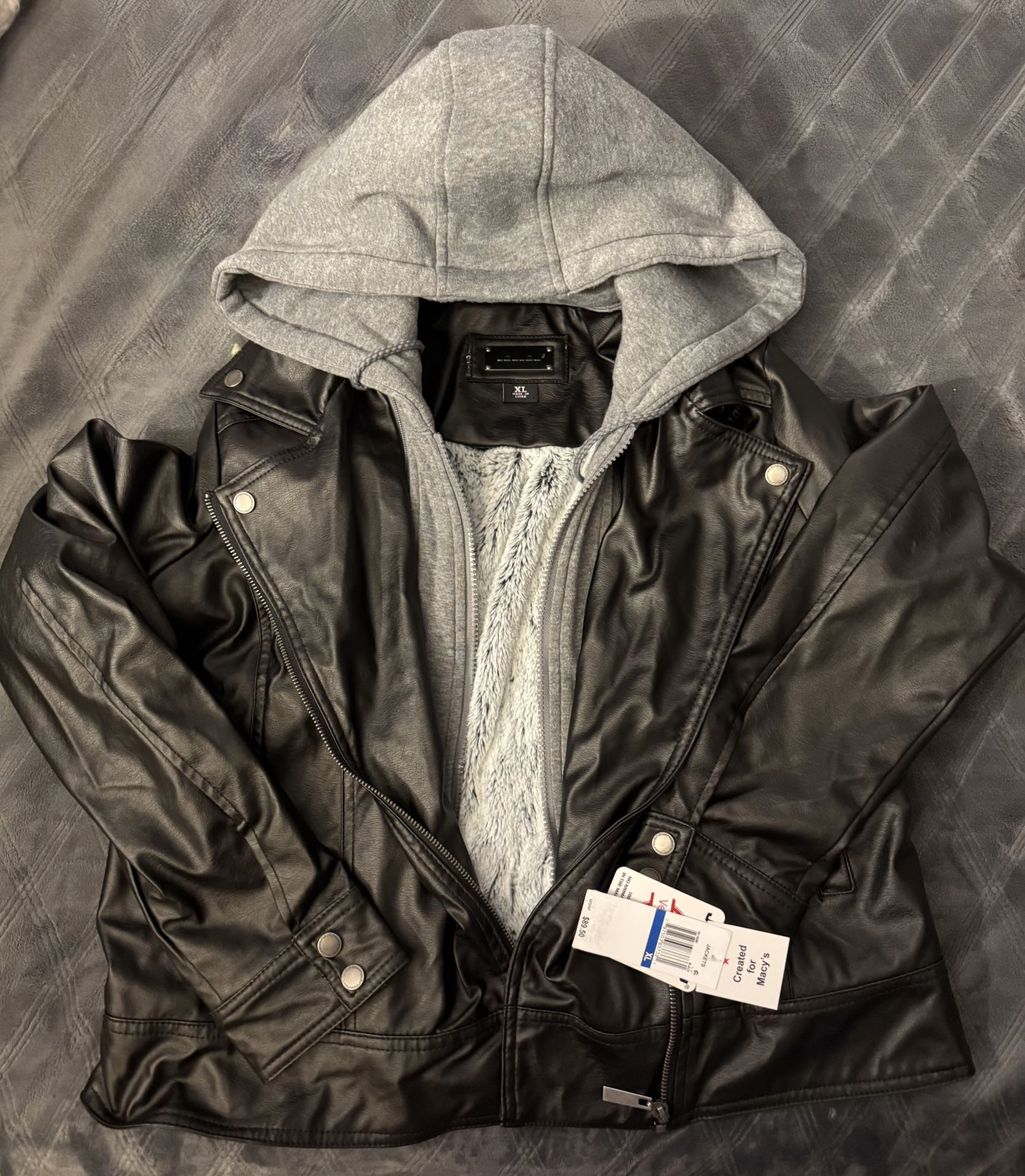 Black Macys Vegan Leather Jacket XL