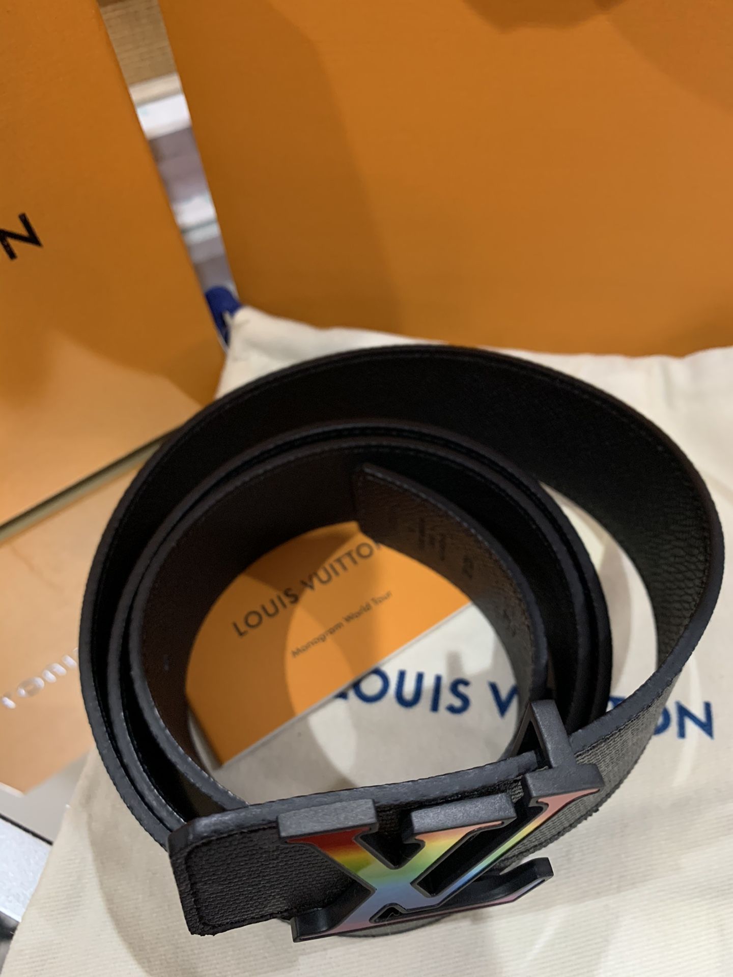 LV Initiales Belt Black Leather Eclipse Monogram Size 110cm