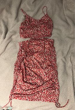 Red Floral Midi Skirt and Top