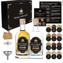 NEW Whiskey Infusion Kit Gift for Men | DIY Whiskey Set to Create Own Flavor | Includes 4 Wood Chips, 8 Ingredients, Complete Tools, and Infusion Reci