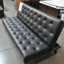 Brand New Black Leather Nail Studded Sofa Bed 