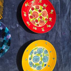 Pair 12" Colorful Serving Plates Platter Mary Rose