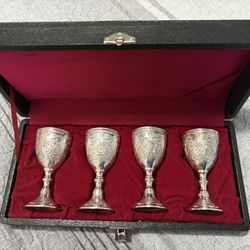 4 Vintage Silver Plated Goblets 3.5" Tall in Case Made in Japan