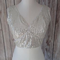 Wedding Wear, Indian wedding, Pakistani wedding Party Wear, Guest of Wedding, SHIMMER SILVER TOP SIZE LARGE 