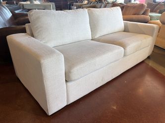 Contemporary Two Cushion Track Arm Sofa in Light Cream