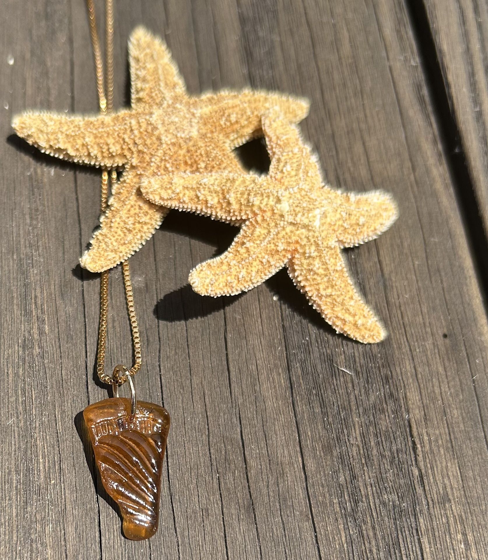 RARE Patterned Sea Glass On 18k Gold Plated Necklace