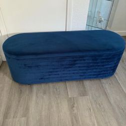 Blue Velvet Storage Ottoman Bench