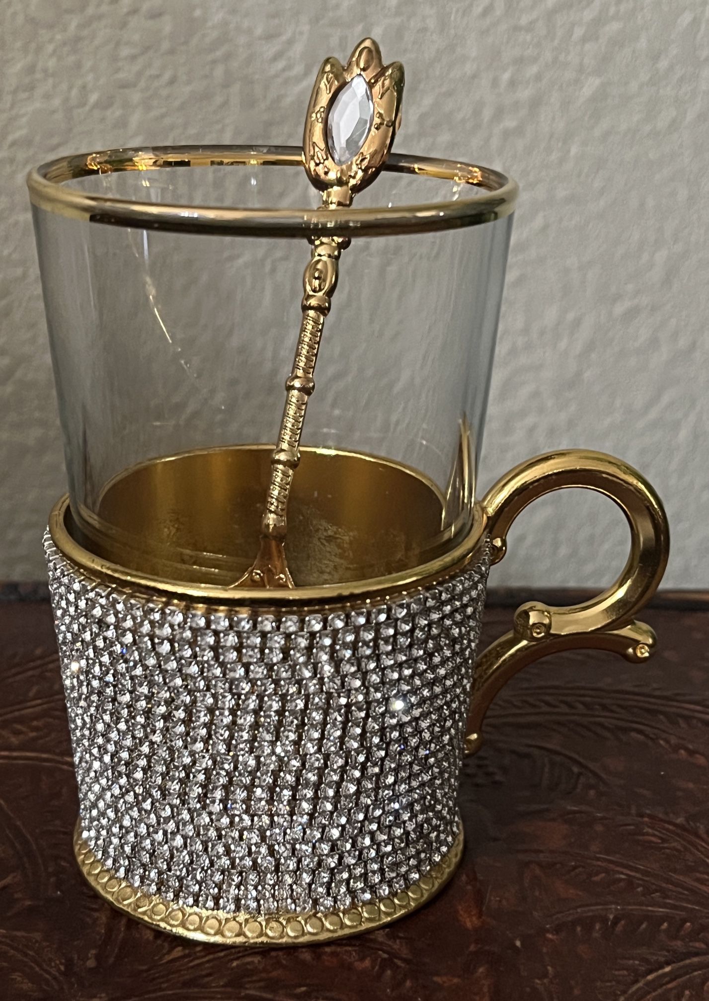 DEMMEX Handmade Rhinestone Crystal Decorated Fancy Coffee Tea BeverageGlass Cup