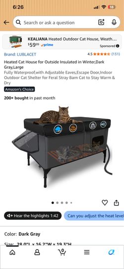 LUBLACET Heated Outdoor Cat House Large Dark Gray