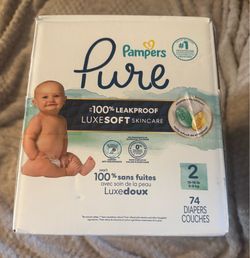 New One (1) Pampers Pure Baby Diapers Size 2 (12 -18 lbs) 74 Count