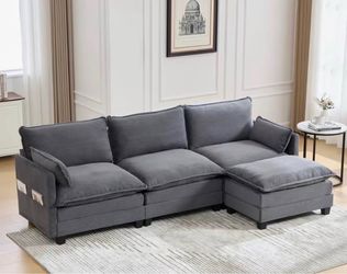 New 📦Gray Corduroy L-Shaped Sectional Sofa
