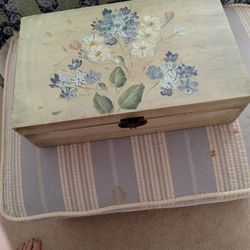 Solid Wood Box  Painted  Flowers  19 X 12 X 6